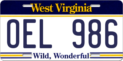 WV license plate OEL986