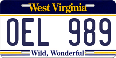WV license plate OEL989