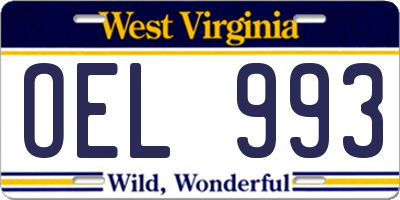 WV license plate OEL993
