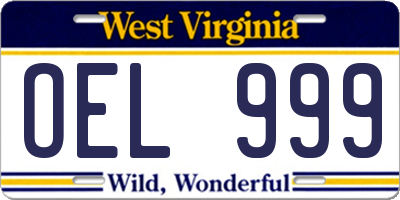 WV license plate OEL999