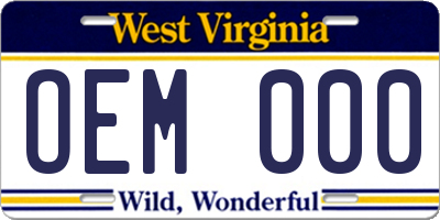 WV license plate OEM000