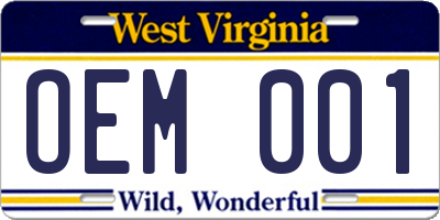 WV license plate OEM001