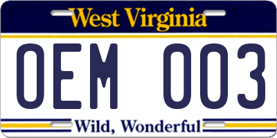 WV license plate OEM003