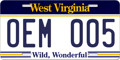 WV license plate OEM005