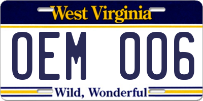 WV license plate OEM006