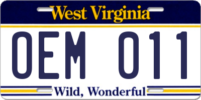 WV license plate OEM011