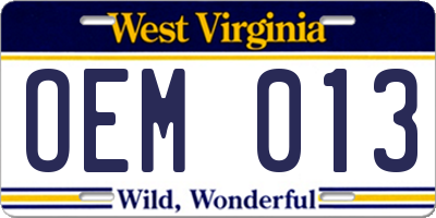 WV license plate OEM013