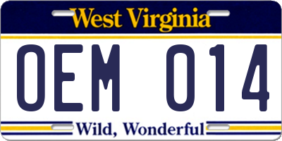 WV license plate OEM014