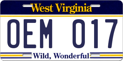 WV license plate OEM017