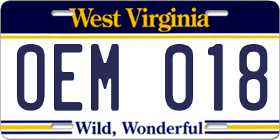 WV license plate OEM018