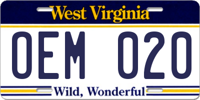 WV license plate OEM020