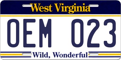 WV license plate OEM023