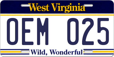 WV license plate OEM025