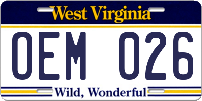 WV license plate OEM026