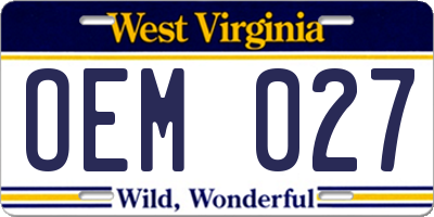 WV license plate OEM027