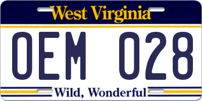 WV license plate OEM028