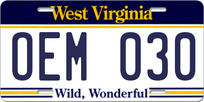 WV license plate OEM030