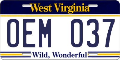 WV license plate OEM037