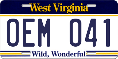 WV license plate OEM041