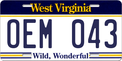 WV license plate OEM043