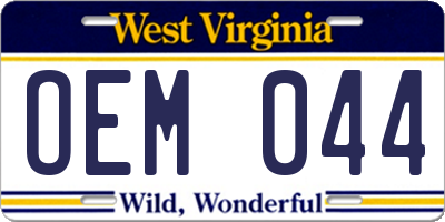 WV license plate OEM044
