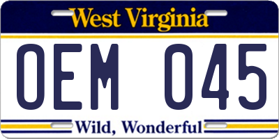WV license plate OEM045