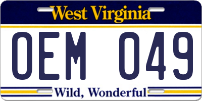 WV license plate OEM049