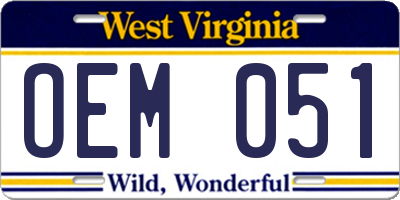 WV license plate OEM051