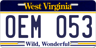 WV license plate OEM053