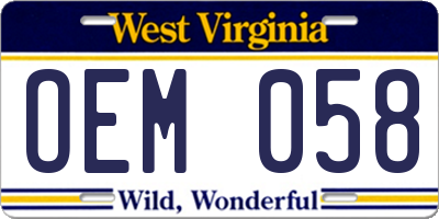 WV license plate OEM058