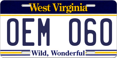 WV license plate OEM060