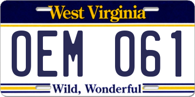 WV license plate OEM061
