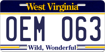 WV license plate OEM063