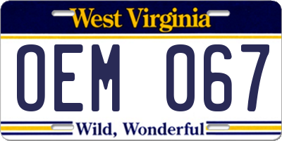 WV license plate OEM067