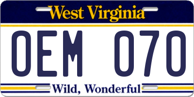 WV license plate OEM070