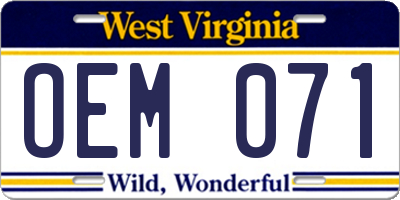 WV license plate OEM071