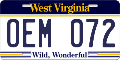 WV license plate OEM072