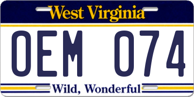 WV license plate OEM074