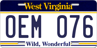 WV license plate OEM076