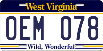 WV license plate OEM078
