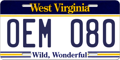 WV license plate OEM080