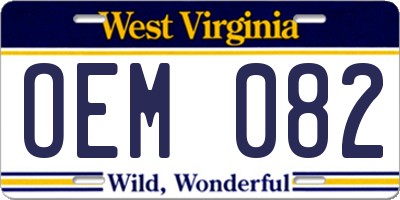 WV license plate OEM082
