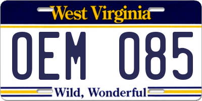 WV license plate OEM085