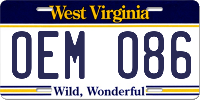 WV license plate OEM086