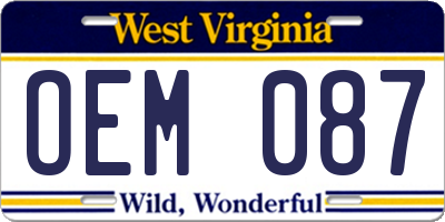 WV license plate OEM087