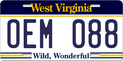 WV license plate OEM088