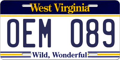 WV license plate OEM089