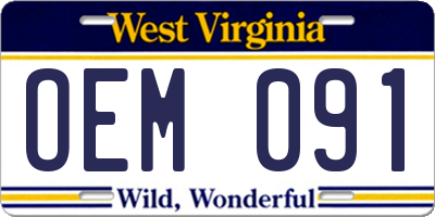 WV license plate OEM091