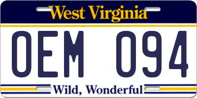WV license plate OEM094