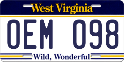 WV license plate OEM098